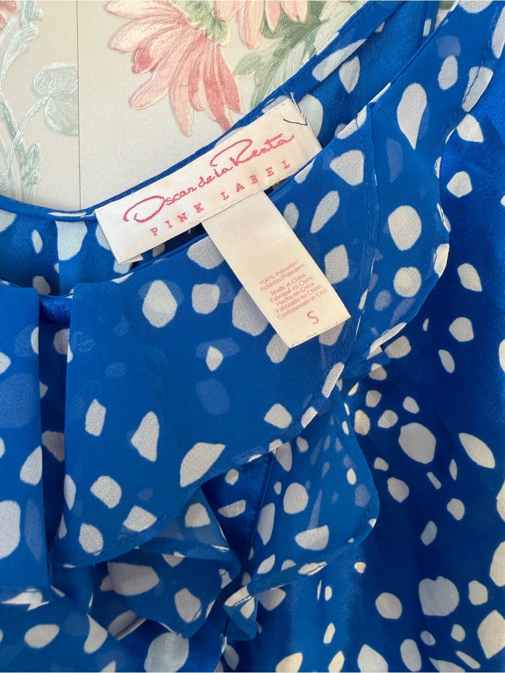 Oscar de la Renta pijama set Blue & White Ruffle Print Blouse